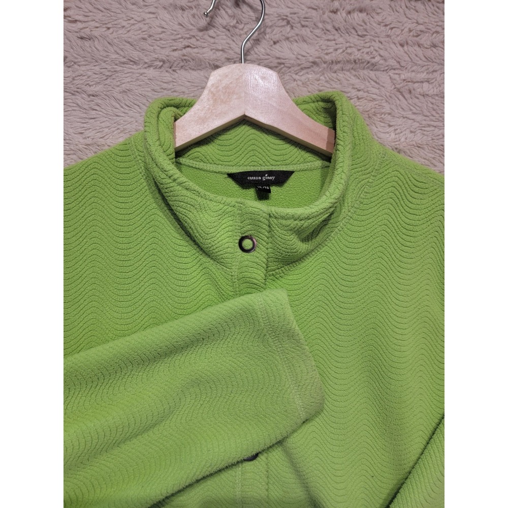 Cotton Ginny Womens XL Lime Green Wavy Textured Fleece Snap Neck Pullover Top
